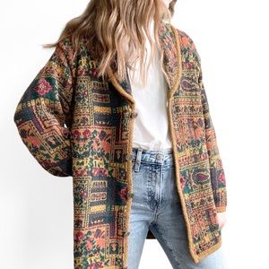 VINTAGE Paisley Floral Print Button Front Cardigan Sweater Liz Claiborne